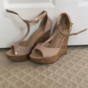 Beige Cork Wedges